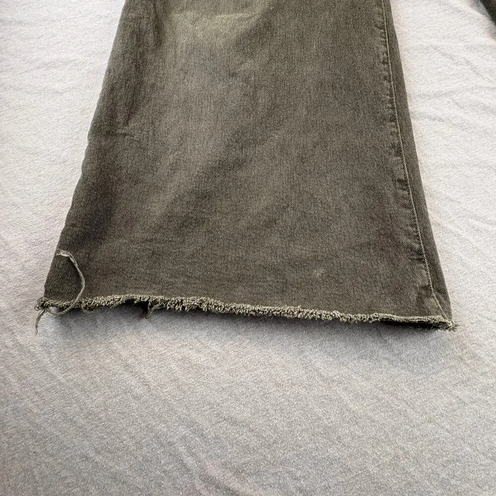 Kut From The Kloth Meg Fab Ab Wide Leg Jeans Olive Green Raw Hem 16